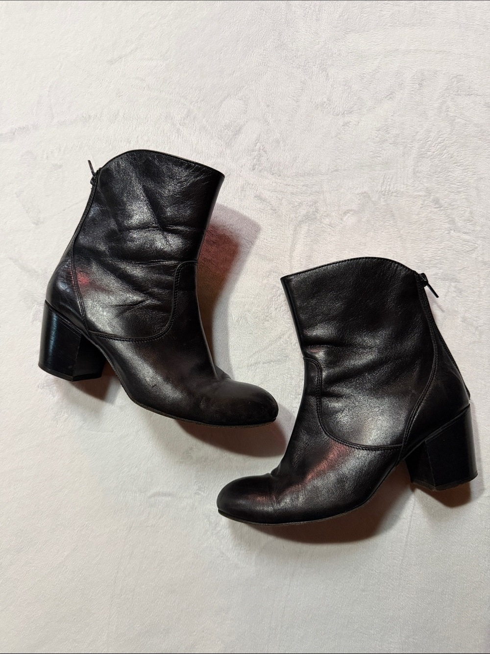 Women's Black Leather Mid-Heel Ankle Booties Werner kern italy leather dance sho